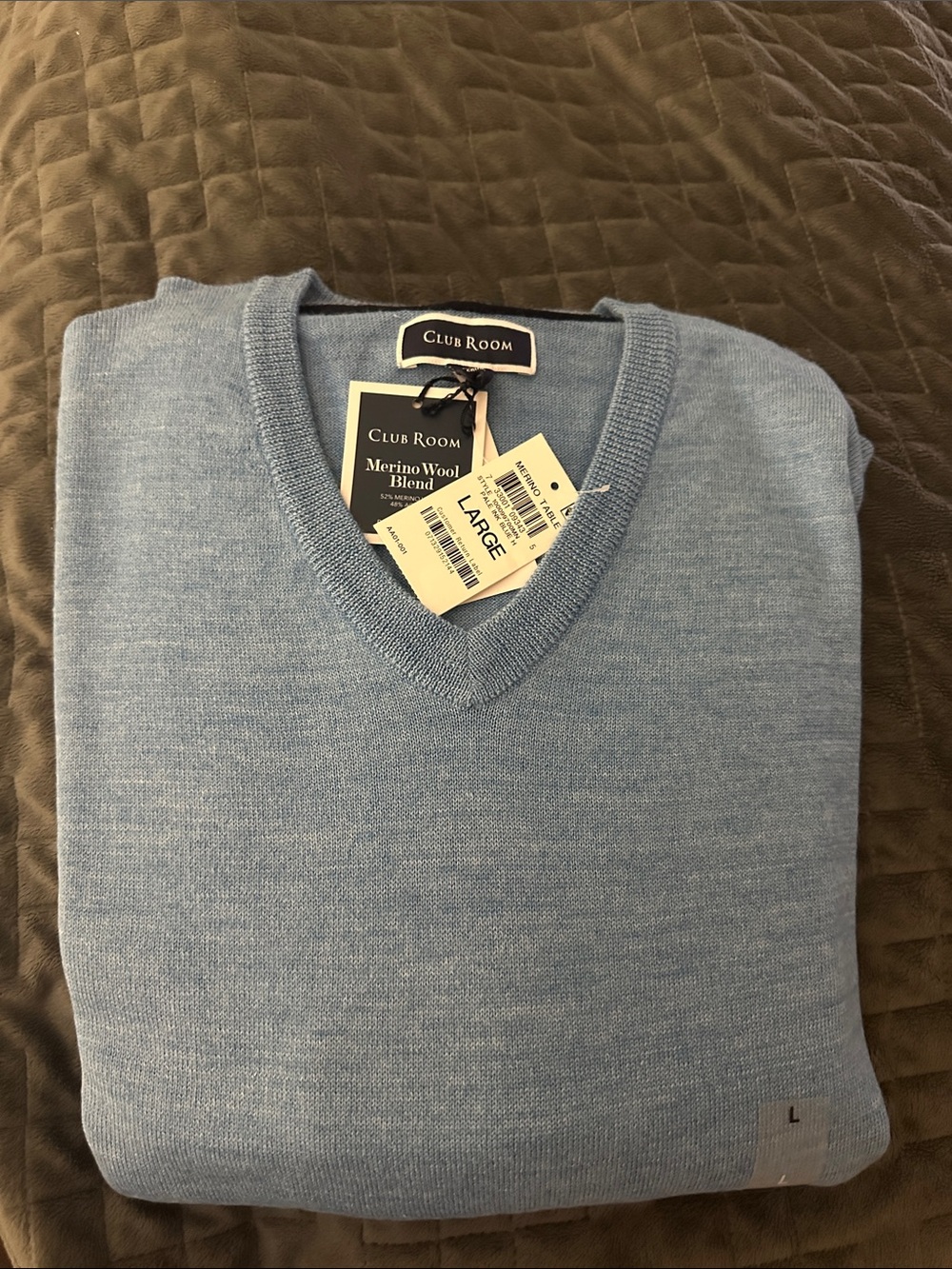 Club Room Light Blue V-Neck Merino Wool Blend Sweater